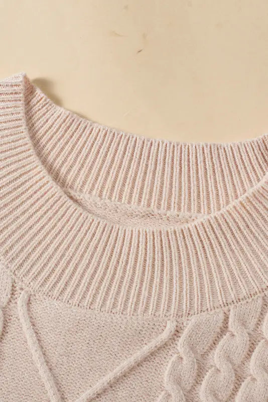 Oatmeal plus cable knit short ruffled sleeve mock neck sweater - size