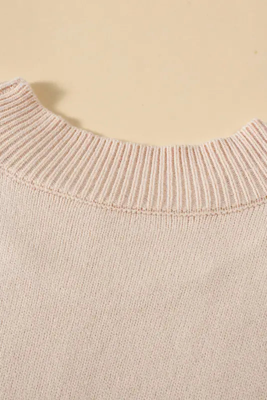 Oatmeal plus cable knit short ruffled sleeve mock neck sweater - size