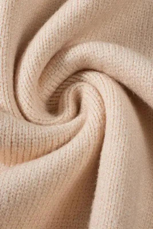 Oatmeal Plus Cable Knit Short Ruffled Sleeve Mock Neck Sweater - Fashionfitz