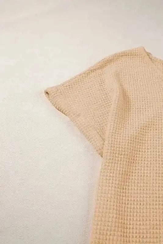 Oatmeal Tee - Textured Knit Button Back Cuffed Sleeve - Fashionfitz