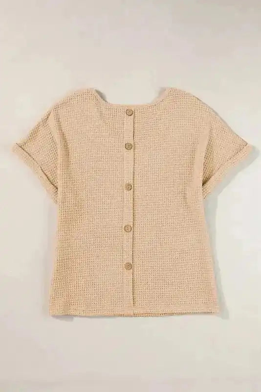 Oatmeal Tee - Textured Knit Button Back Cuffed Sleeve - Fashionfitz