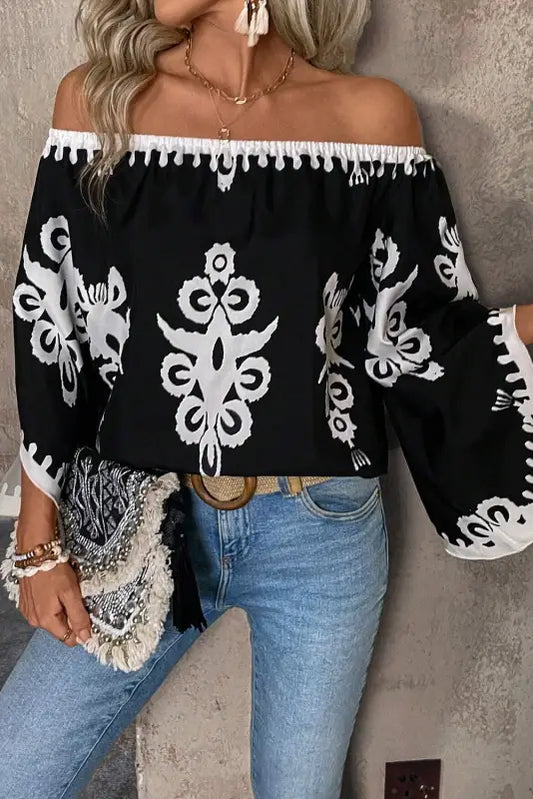 Off-shoulder blouse - tribal print | fashionfitz