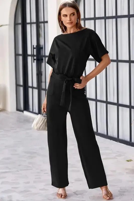Oh-So-Glam Belted Wide Leg Jumpsuit - Fashionfitz