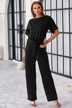 Oh-So-Glam Belted Wide Leg Jumpsuit - Fashionfitz