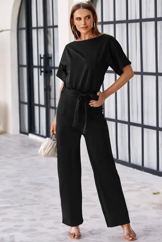 Oh-so-glam belted wide leg jumpsuit - jumpsuits