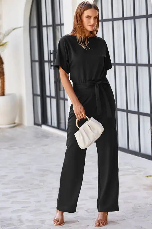 Oh-so-glam belted wide leg jumpsuit - jumpsuits