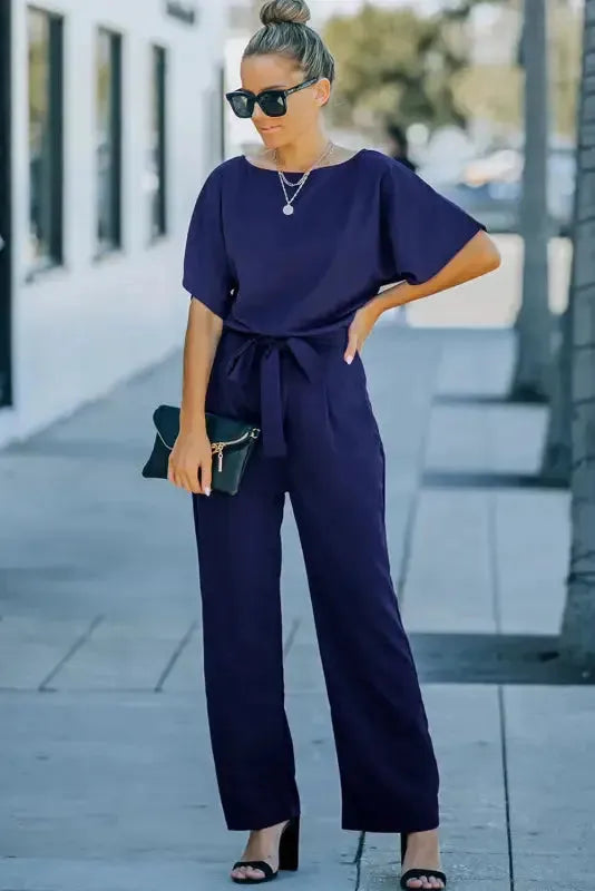 Oh-So-Glam Belted Wide Leg Jumpsuit - Fashionfitz
