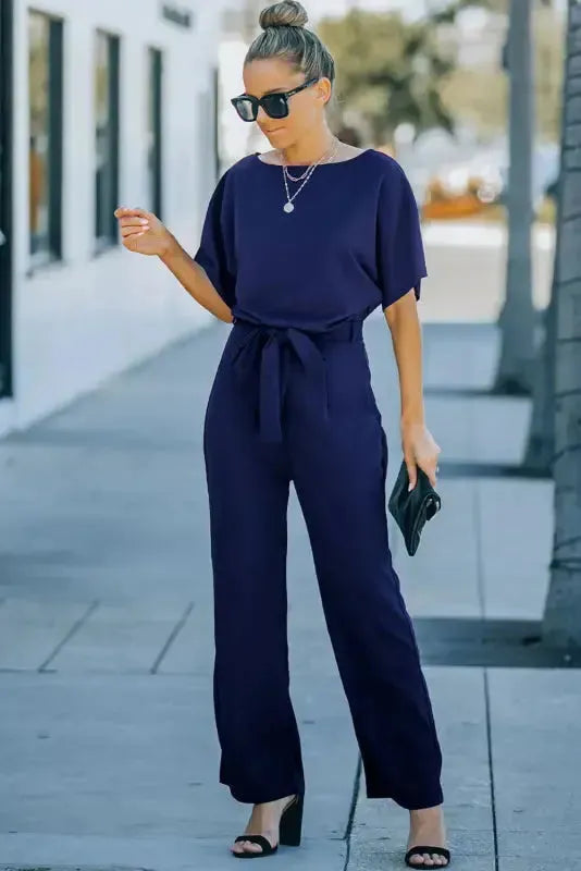 Oh-So-Glam Belted Wide Leg Jumpsuit - Fashionfitz