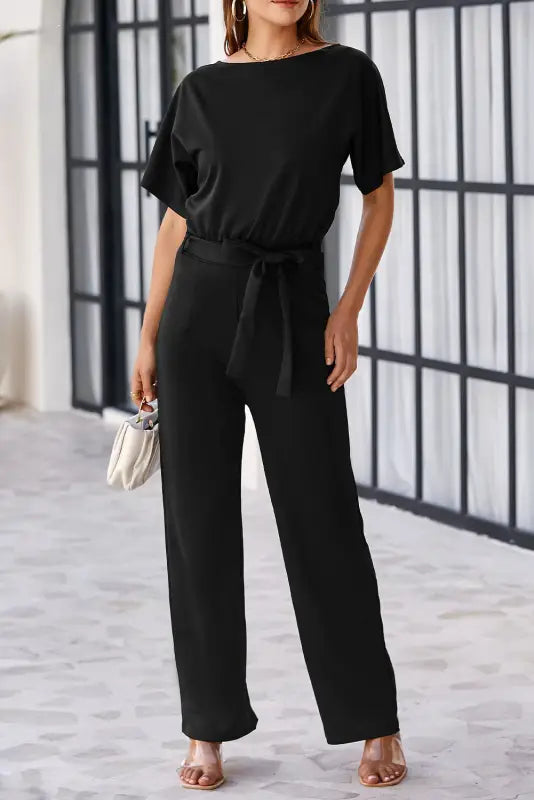 Oh-so-glam belted wide leg jumpsuit - jumpsuits