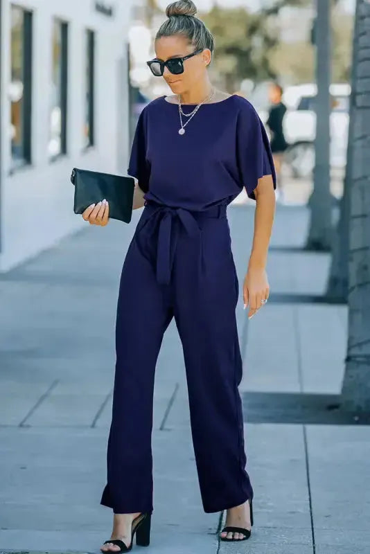 Oh-So-Glam Belted Wide Leg Jumpsuit - Fashionfitz