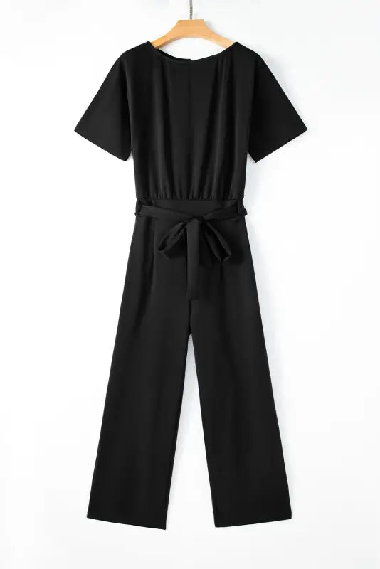 Oh-so-glam belted wide leg jumpsuit - jumpsuits