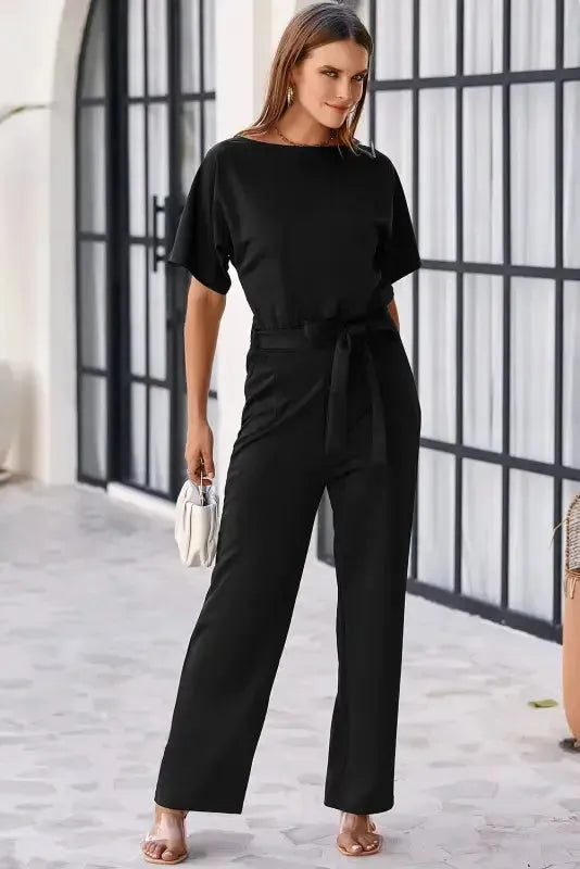 Oh-So-Glam Belted Wide Leg Jumpsuit - Fashionfitz