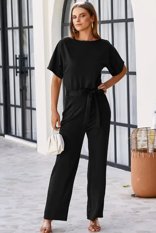 Oh-so-glam belted wide leg jumpsuit - jumpsuits