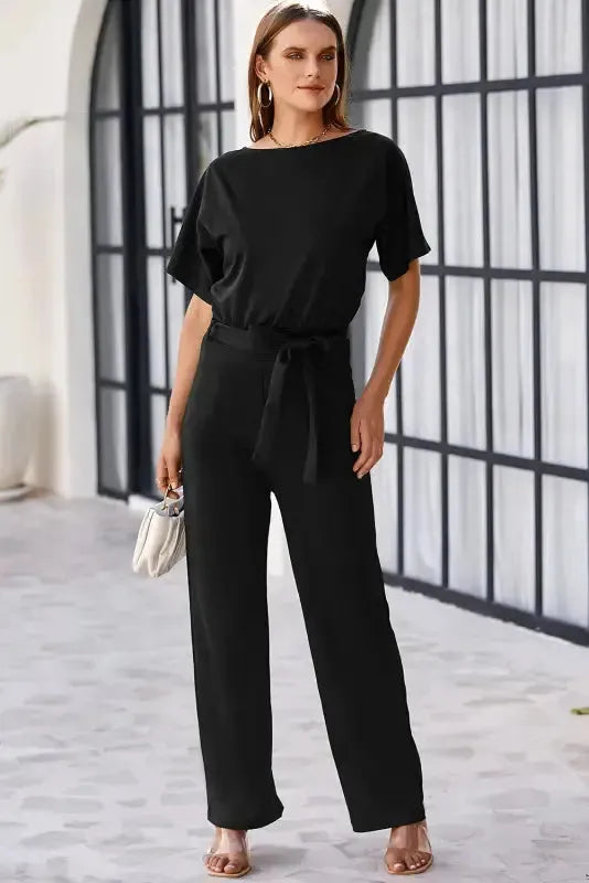 Oh-So-Glam Belted Wide Leg Jumpsuit - Fashionfitz