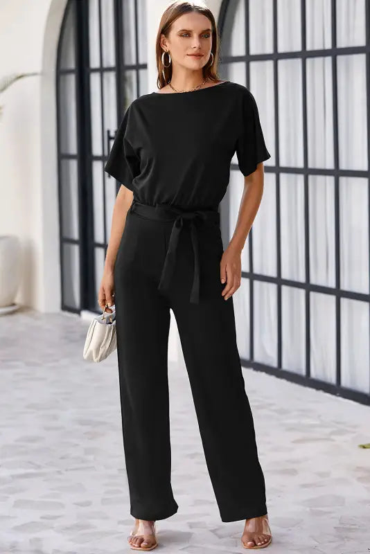 Oh-so-glam belted wide leg jumpsuit - jumpsuits