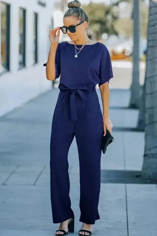 Oh-So-Glam Belted Wide Leg Jumpsuit - Fashionfitz