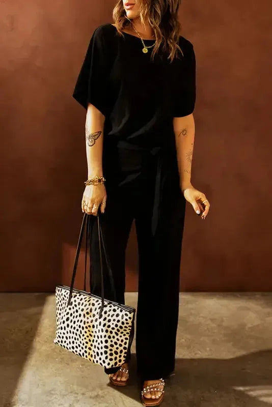 Oh-So-Glam Belted Wide Leg Jumpsuit - Fashionfitz