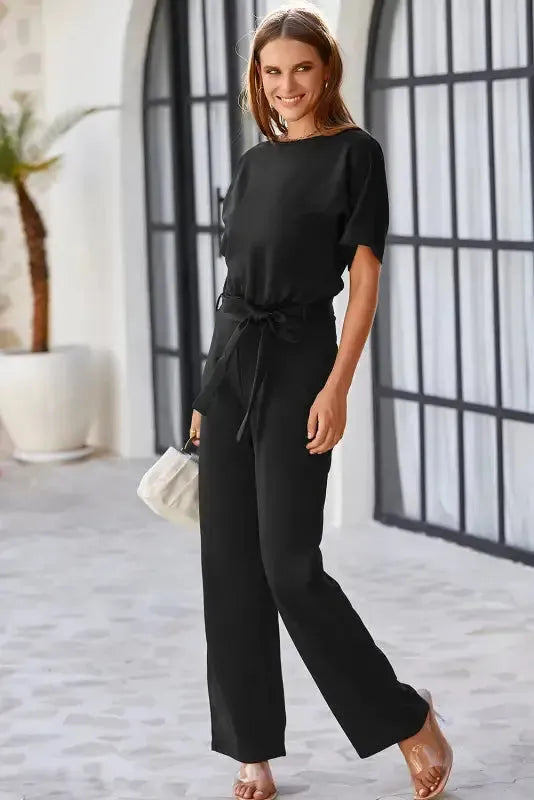 Oh-So-Glam Belted Wide Leg Jumpsuit - Fashionfitz