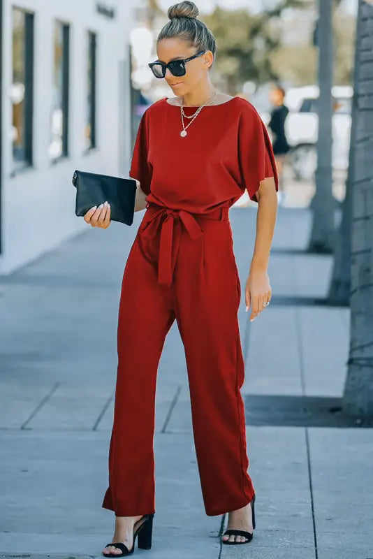 Oh-so-glam belted wide leg jumpsuit - jumpsuits