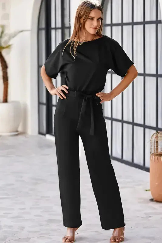 Oh-So-Glam Belted Wide Leg Jumpsuit - Fashionfitz