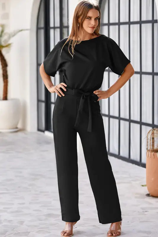 Oh-so-glam belted wide leg jumpsuit - jumpsuits