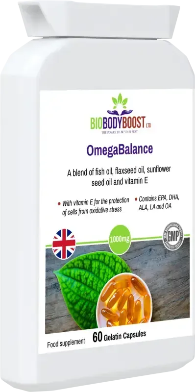 OmegaBalance front-angle view highlighting balanced omega oil blend for brain, heart and joints
