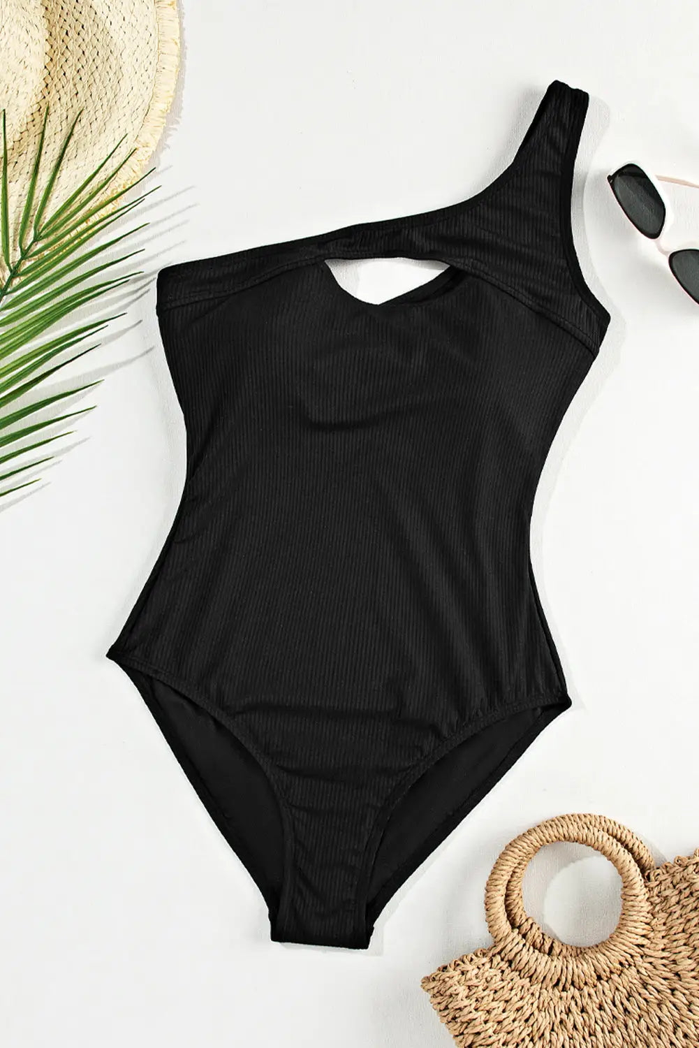 One shoulder hollowed piece swimsuit - swimwear/one