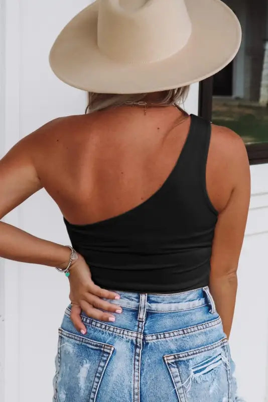 Khaki one shoulder side tie sleeveless crop top - tops