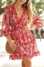 Open Back Floral Dress - Ruffle - Fashionfitz