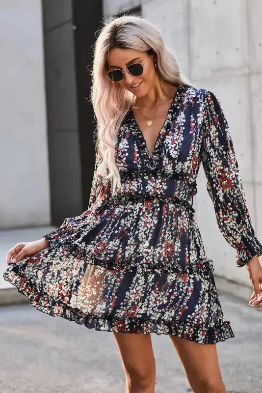 Open Back Floral Dress - Ruffle - Fashionfitz