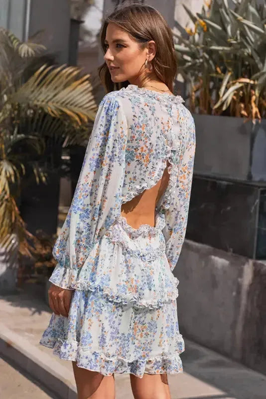 Open Back Floral Dress - Ruffle - Fashionfitz