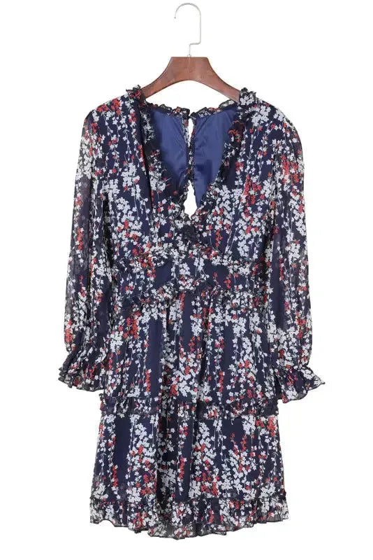 Open Back Floral Dress - Ruffle - Fashionfitz
