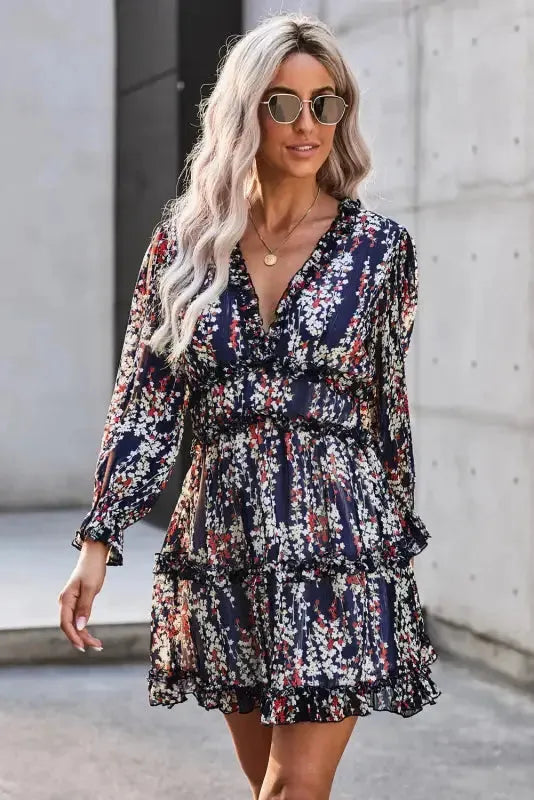 Open Back Floral Dress - Ruffle - Fashionfitz