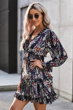 Open Back Floral Dress - Ruffle - Fashionfitz