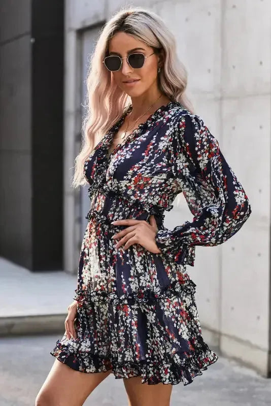 Open Back Floral Dress - Ruffle - Fashionfitz