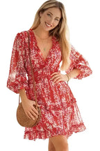 Open Back Floral Dress - Ruffle - Fashionfitz