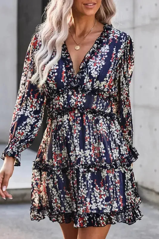 Open Back Floral Dress - Ruffle - Fashionfitz