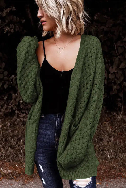 Open front woven knit cardigan - fashionfitz