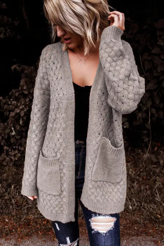 Open front woven knit cardigan - fashionfitz