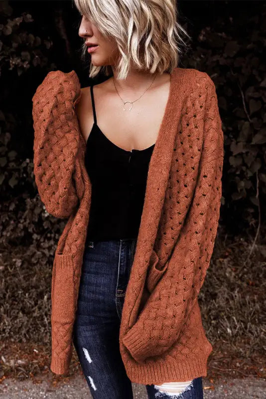 Open front woven knit cardigan - fashionfitz