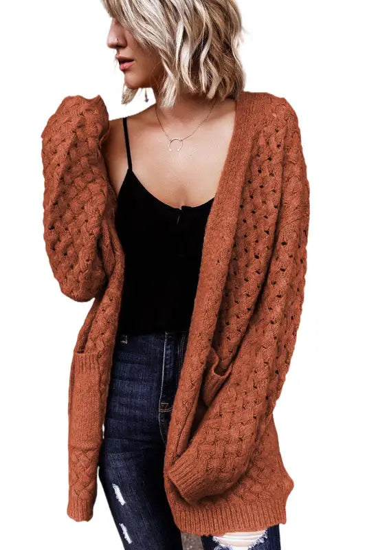 Open front woven knit cardigan - fashionfitz