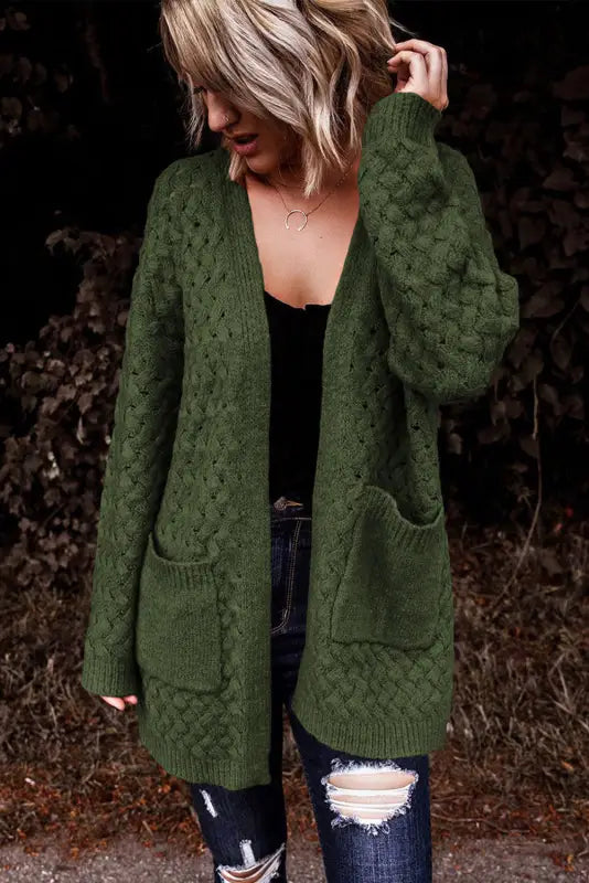 Open front woven knit cardigan - fashionfitz