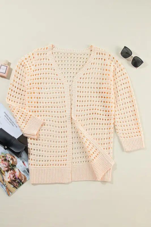 Open knit duster cardigan - apricot / s / 100% acrylic - cardigans