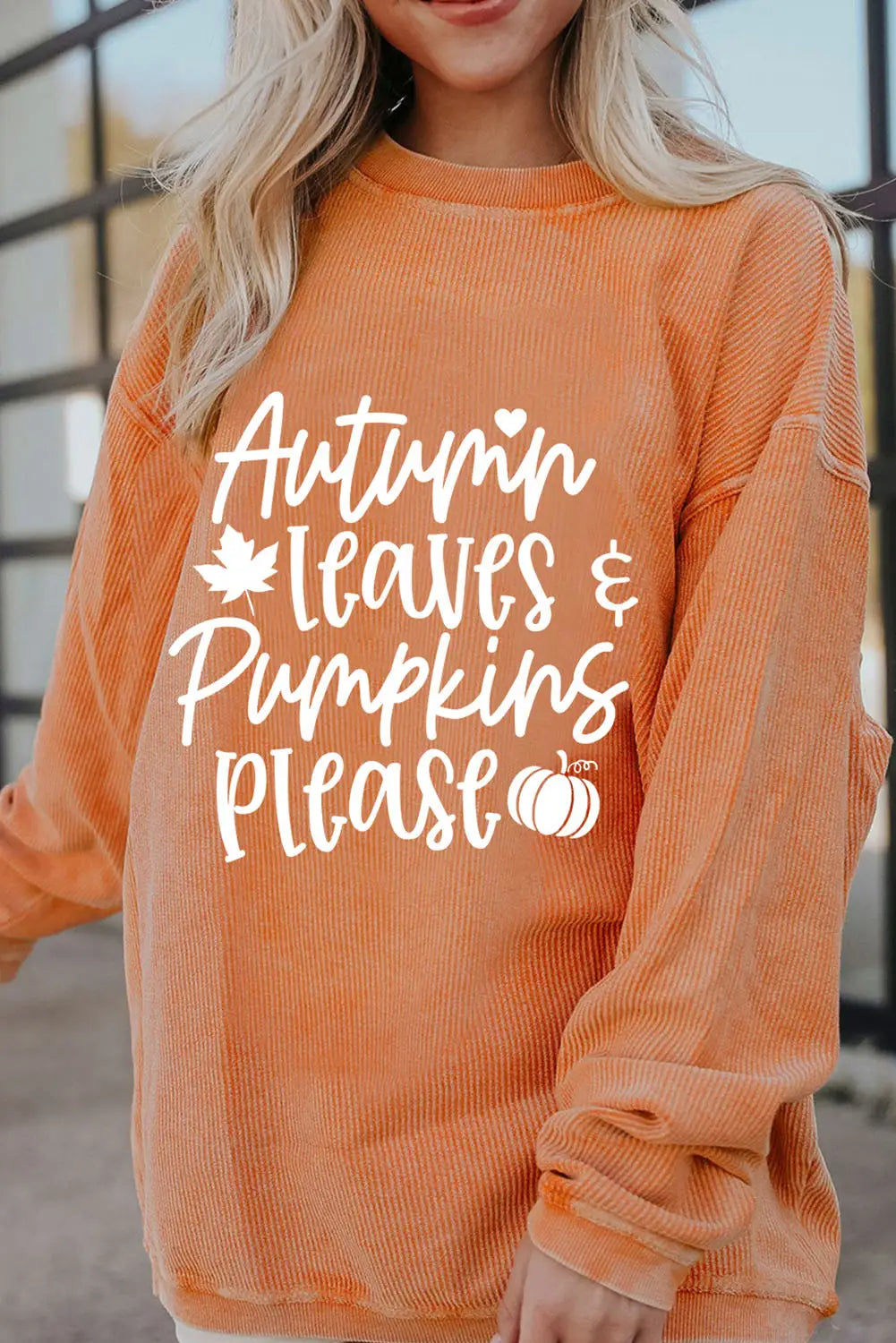 Orange autumn leaves pumpkins please ribbed oversized