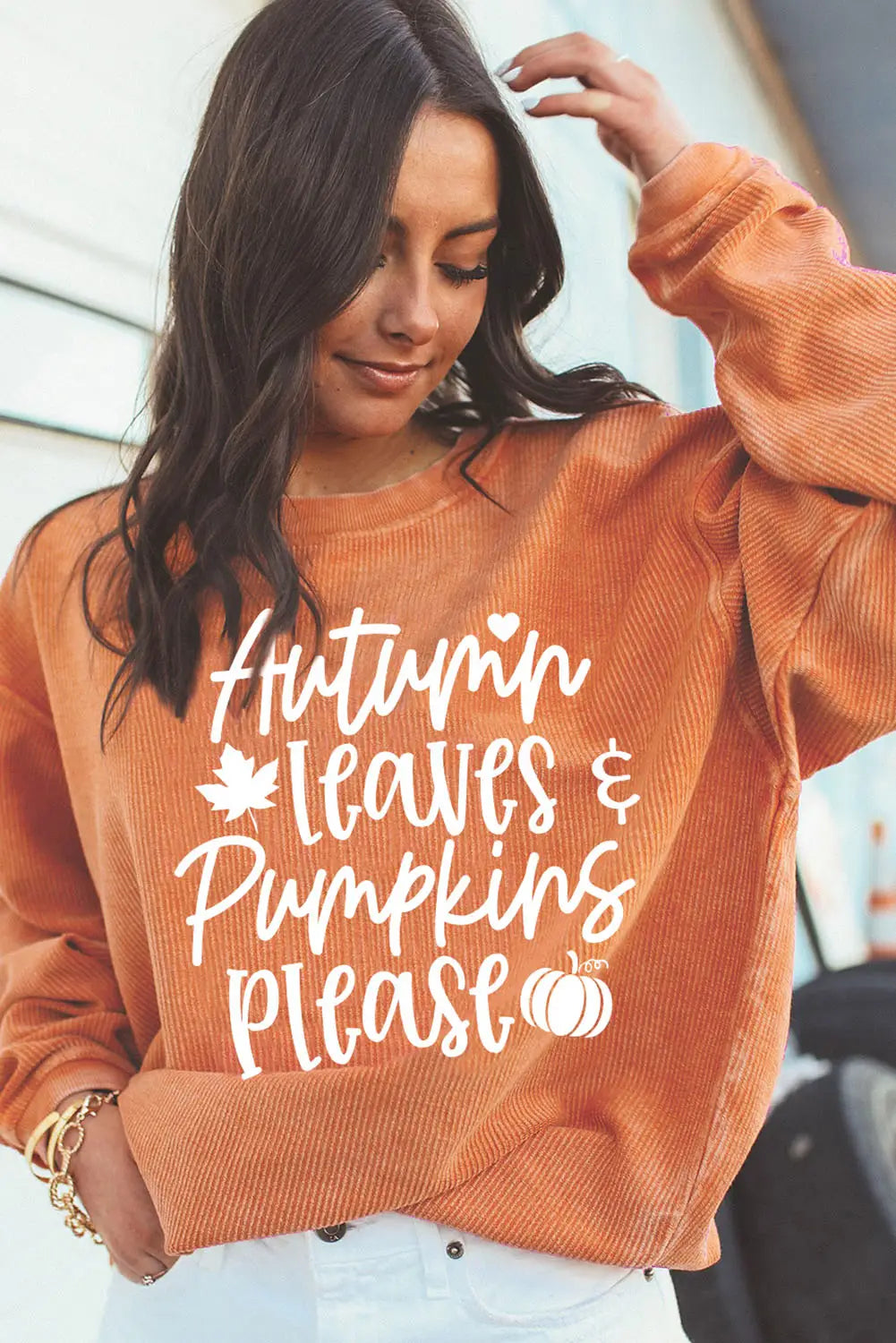 Orange autumn leaves pumpkins please ribbed oversized