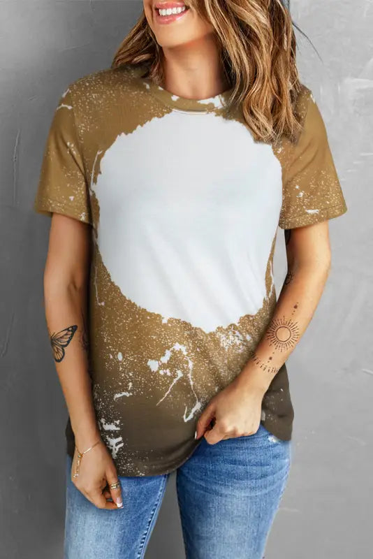 Orange bleached blank crew neck short sleeve top - t-shirts