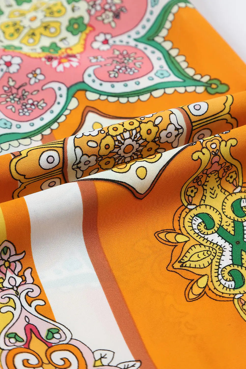 Orange boho geometric print buttoned v neck mini dress - dresses