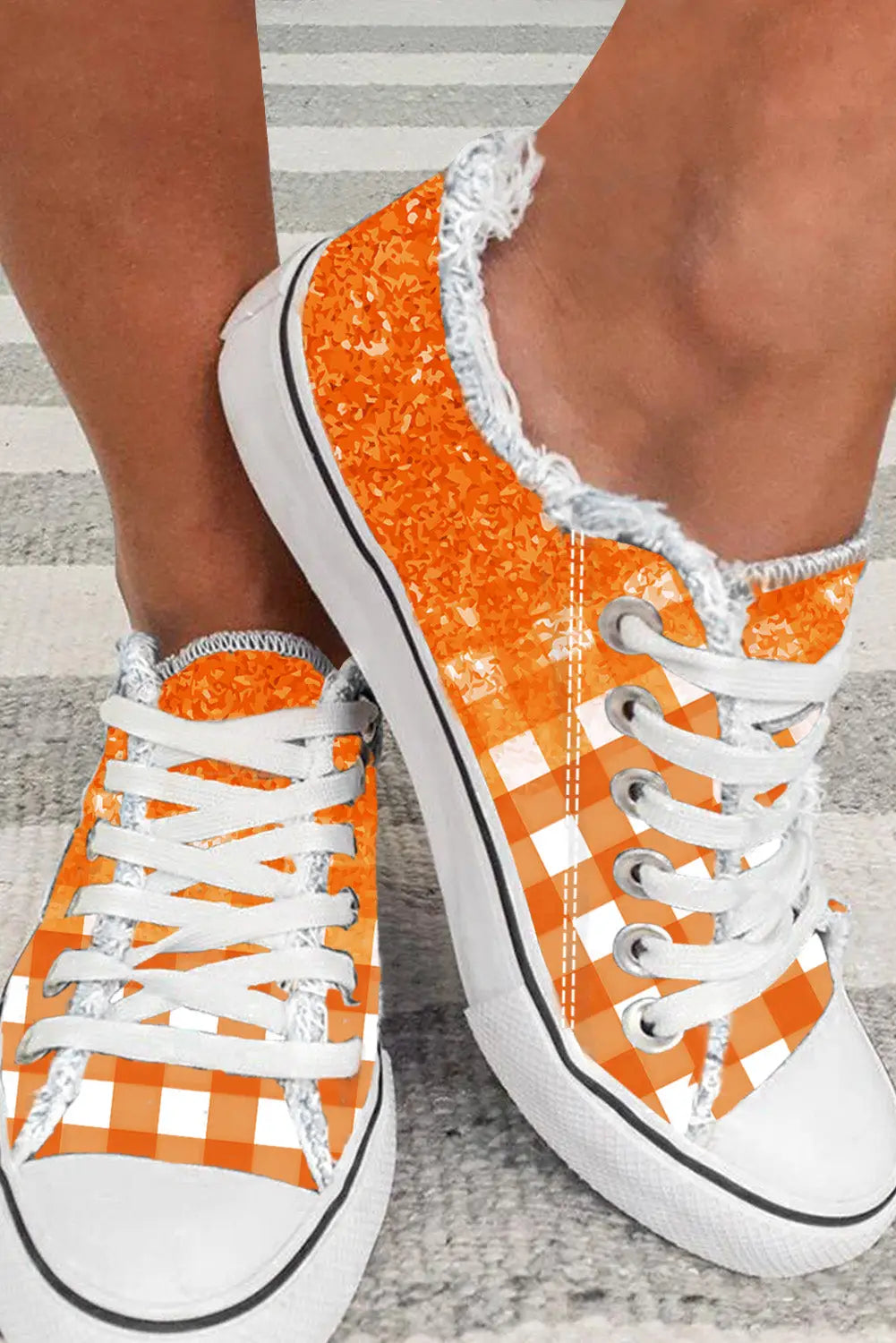 Orange checkered flat canvas shoes - 38 52% nylon + 24% acrylic + 24% polyester flats