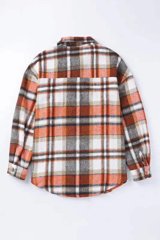 Orange chest pockets flannel plaid shacket - shackets