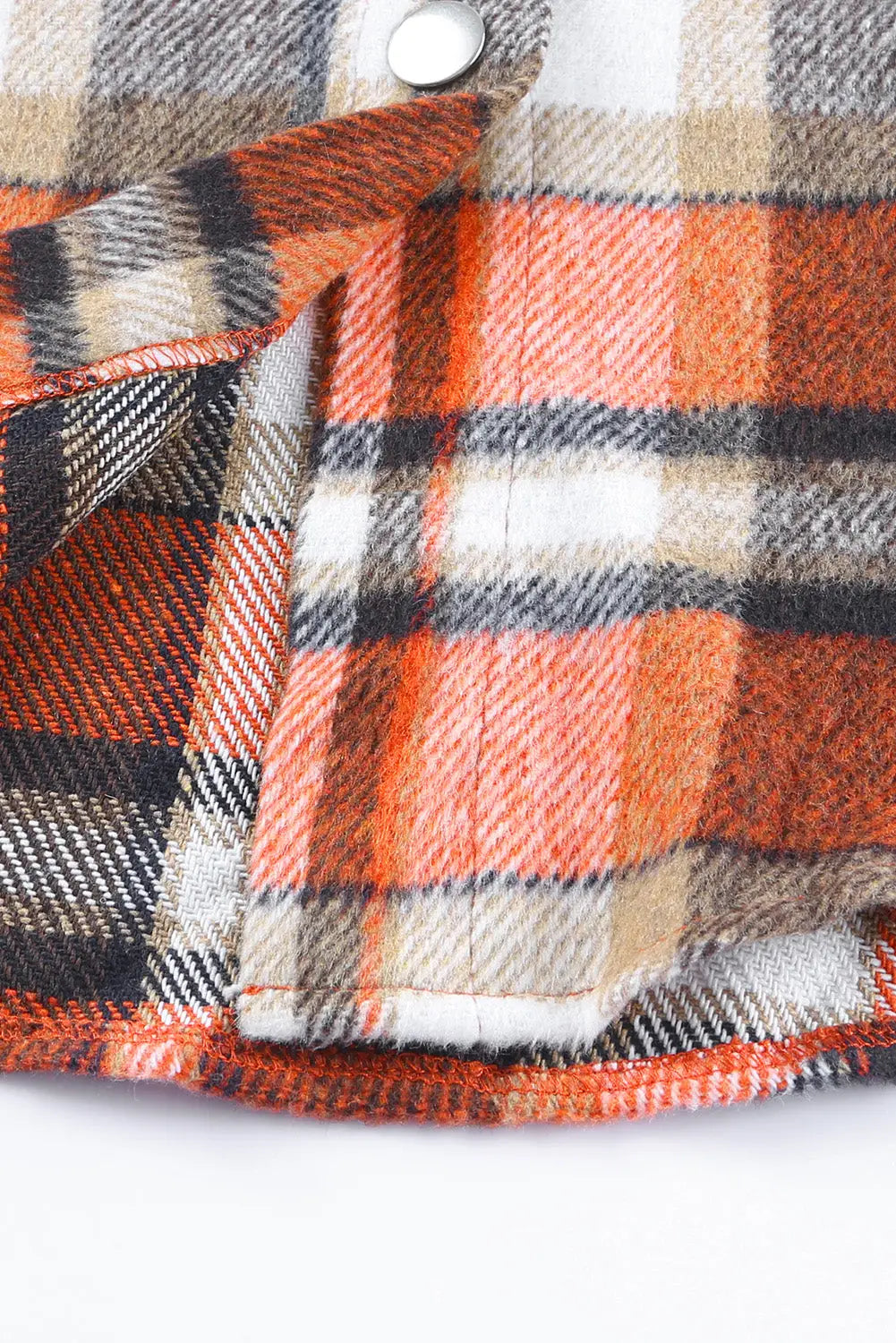 Orange chest pockets flannel plaid shacket - shackets
